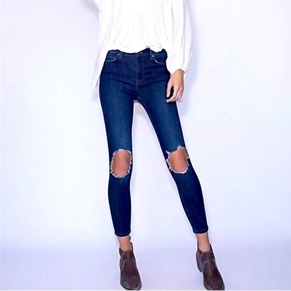 Free People Busted Knee Dark Wash Jeans Size 25 - Picture 3 of 8